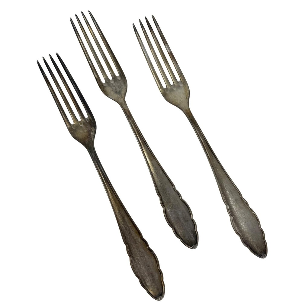 3‎ Vintage Dinner Forks Henckles Solingen Zwillingswerk Silverplate Flatware